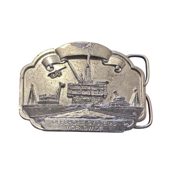 Vtg Belt Buckle Halliburton Offshore Systems Worldwide Oilfield 1983 Metal USA - Picture 1 of 2